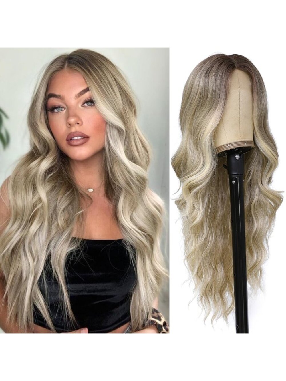26 Inch Women's Ombre Blonde Long Wavy Curly Hair Wig Halloween Cosplay